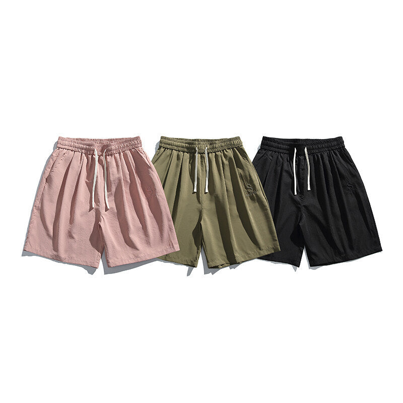 Casual shorts men's and women's solid color straight leg sports five quarter pants