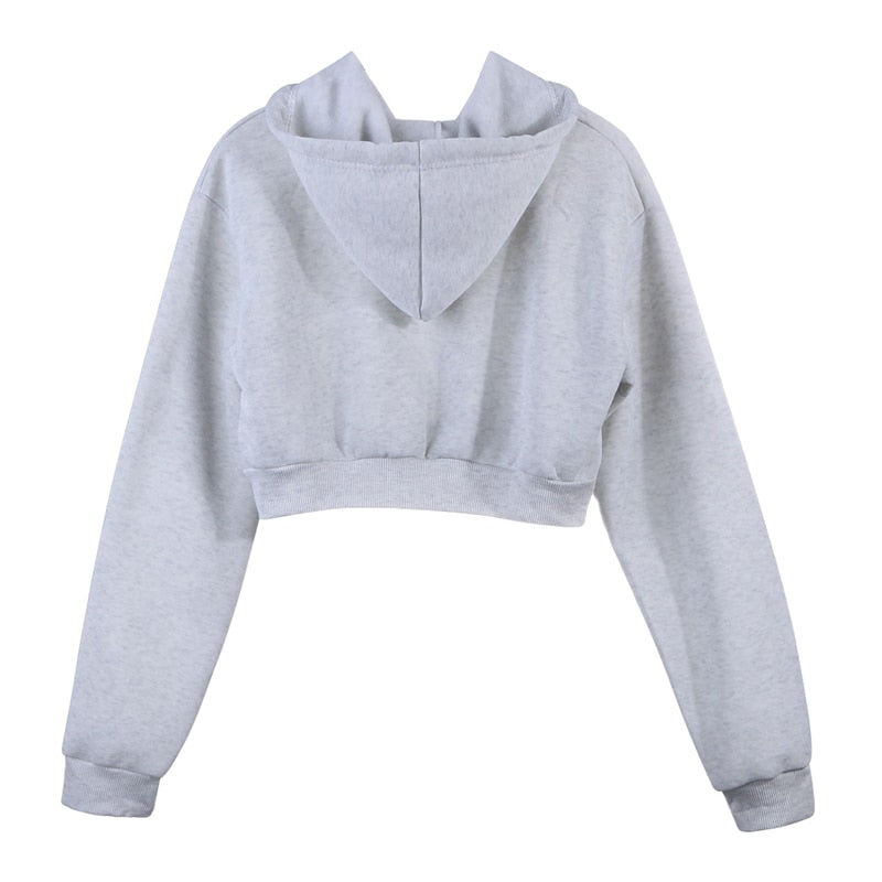 Women Sweatshirt Hoodies Solid Crop Hoodie Long Sleeve Jumper Hooded Pullover Coat Casual Sweatshirt Top