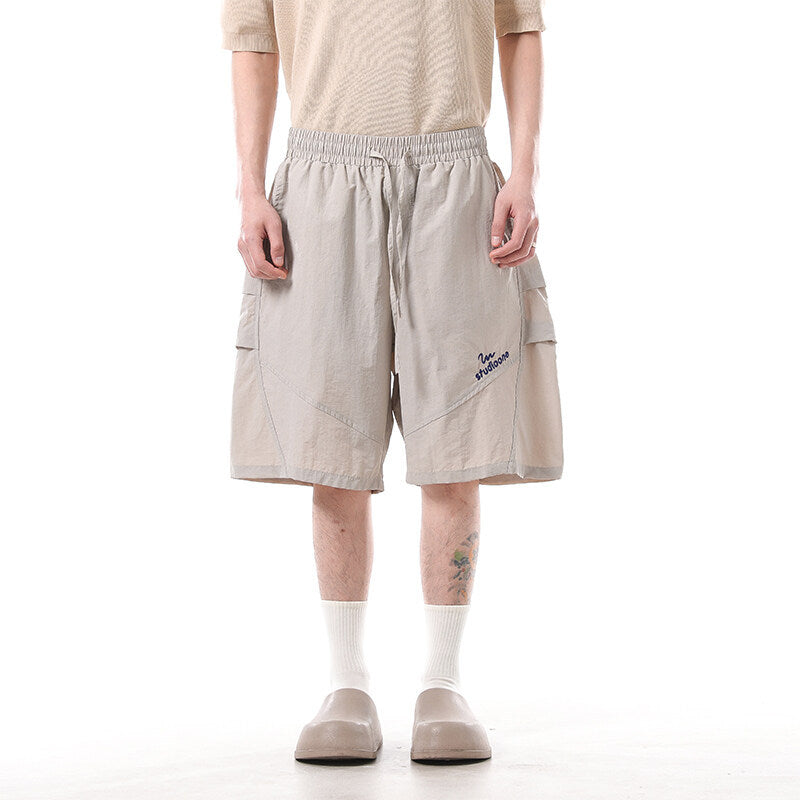 Simple letter embroidery outdoor casual five quarter pants men's large pocket shorts