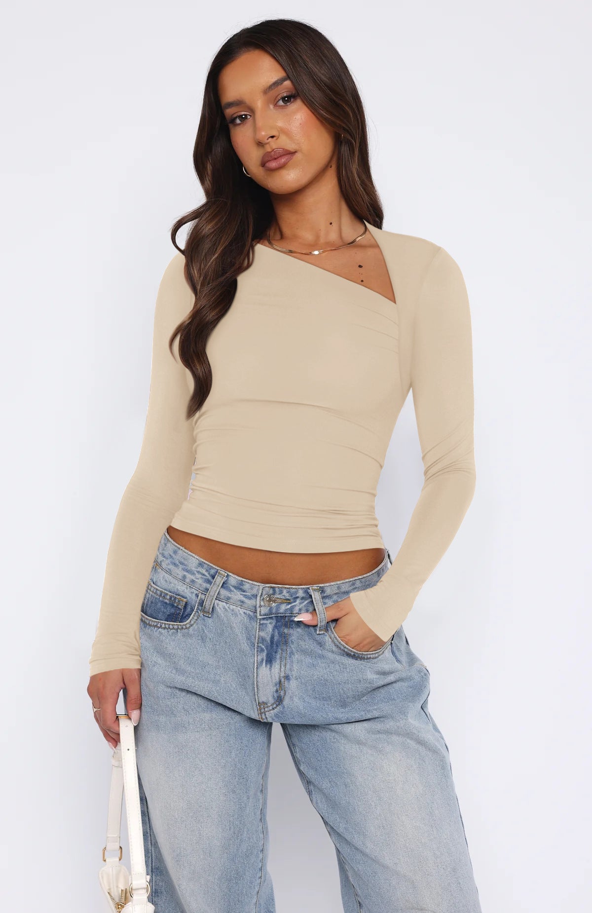Slant neck women's T-shirt