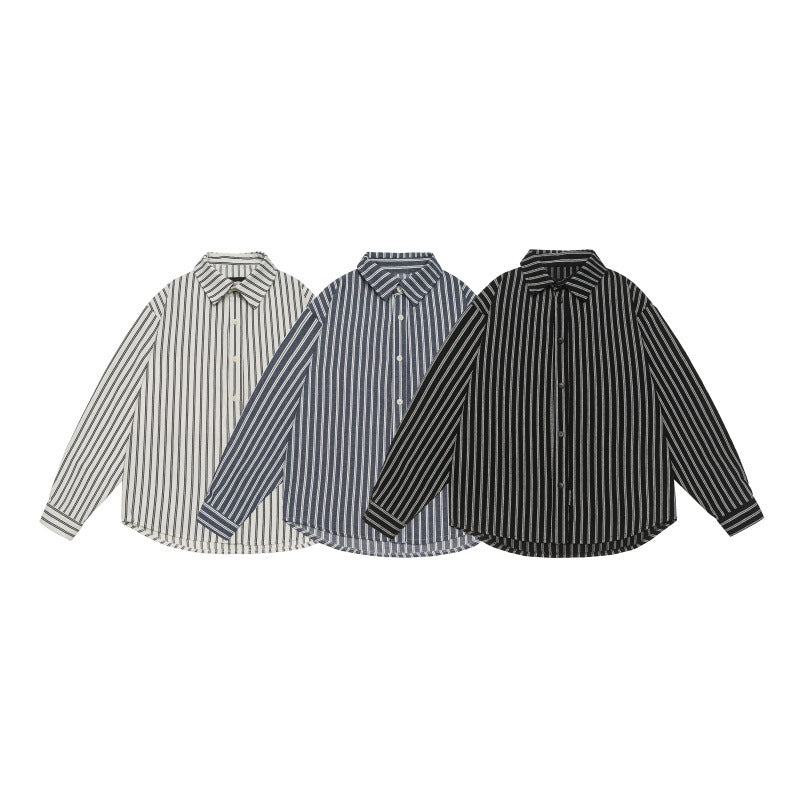 Striped long sleeved loose silhouette shirt