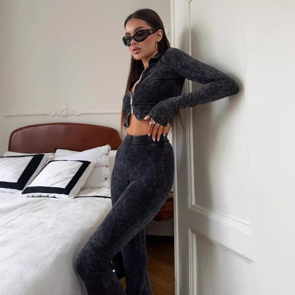 Trendy long sleeved slim fit and slimming flared pants set