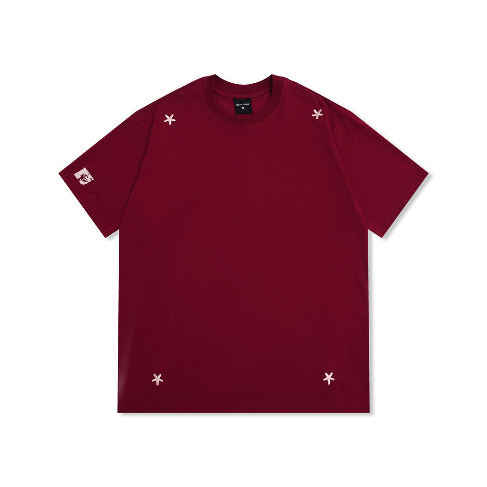 Street Style Star Embroidery Casual T-Shirt Men's Loose Round Neck Short Sleeve Top