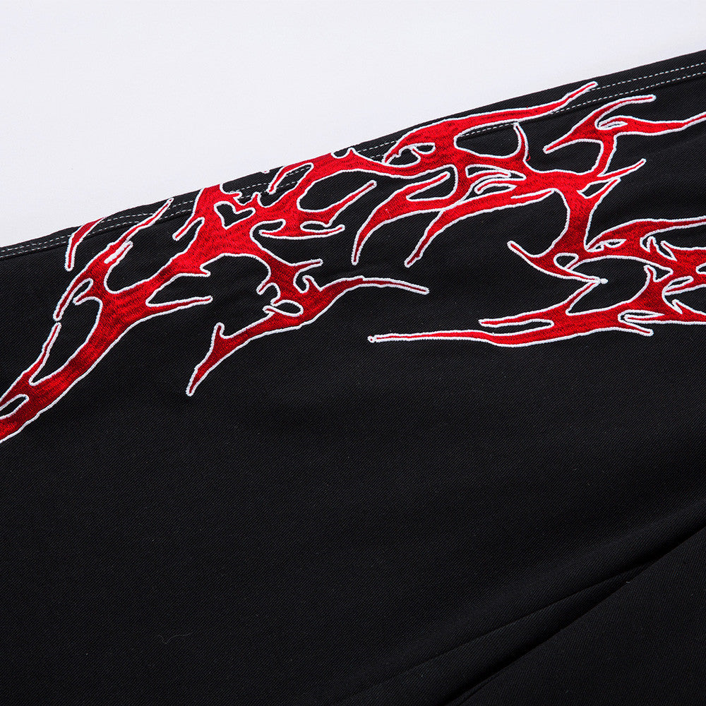 Sense Thorns Embroidery Pattern Wide Leg Denim Trousers Men's Niche Hip Hop Trendy Flared Loose Floor-Length Pants