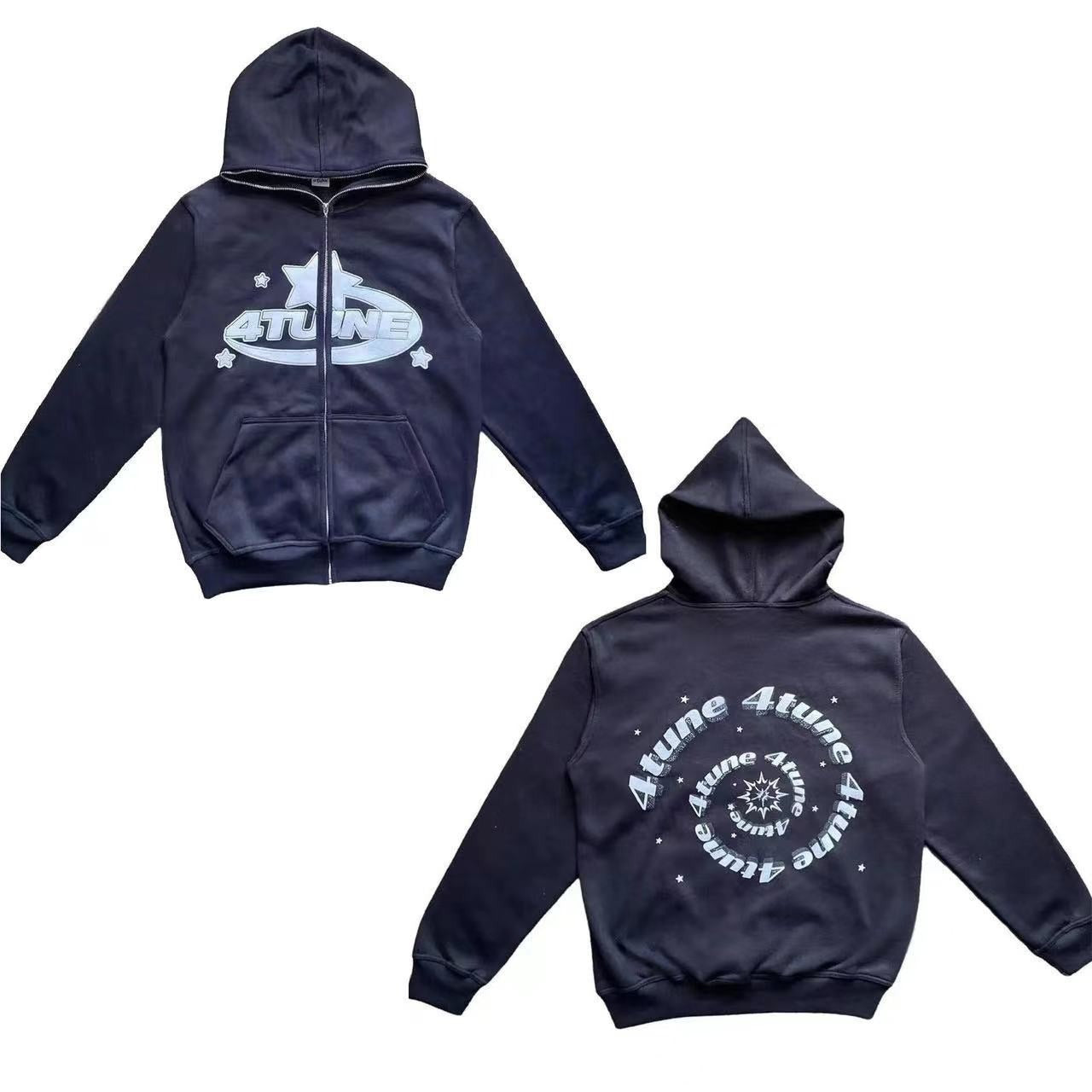 Full face zippered plush hoodie with a hat, American retro Y2K hoodie, men's casual jacket, men's