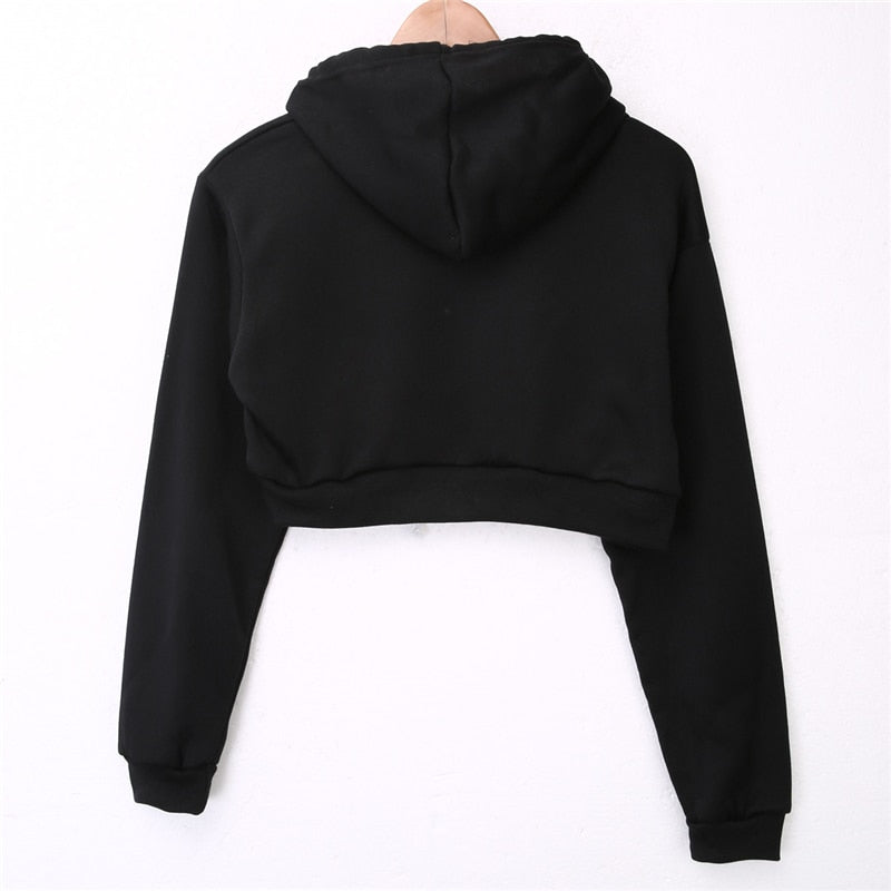 Women Sweatshirt Hoodies Solid Crop Hoodie Long Sleeve Jumper Hooded Pullover Coat Casual Sweatshirt Top