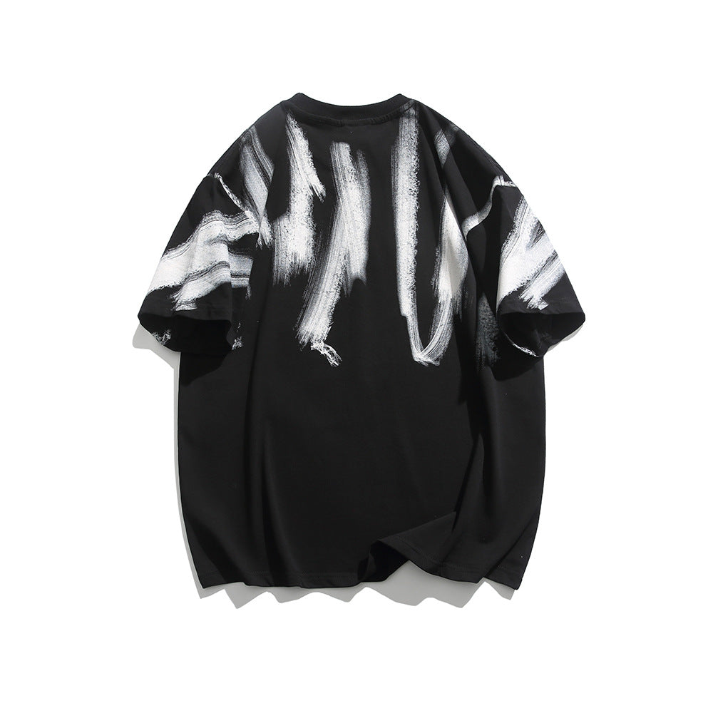Color blocking street tie dye letter printed T-shirt for men and women