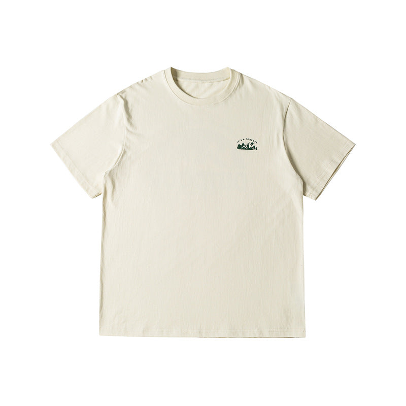 Camping Mountain Print Round Neck T-shirt Men's Short Sleeve