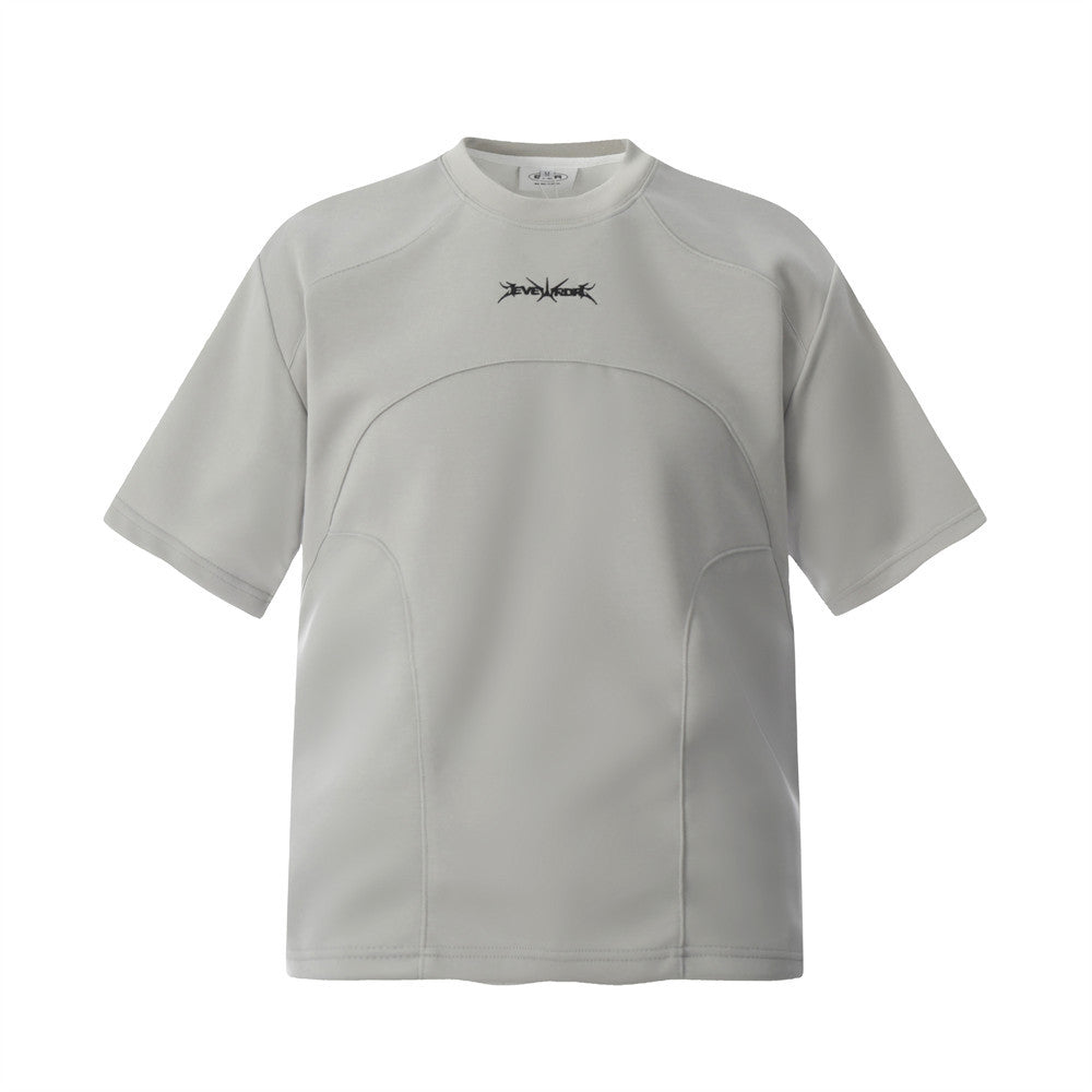 Simple Embroidered Letter Short Sleeve T-Shirt Loose Round Neck Men's INS Trendy American Design Split Half Sleeve Tee