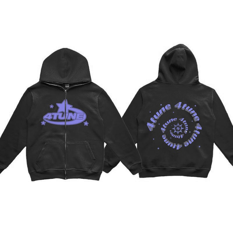 Full face zippered plush hoodie with a hat, American retro Y2K hoodie, men's casual jacket, men's
