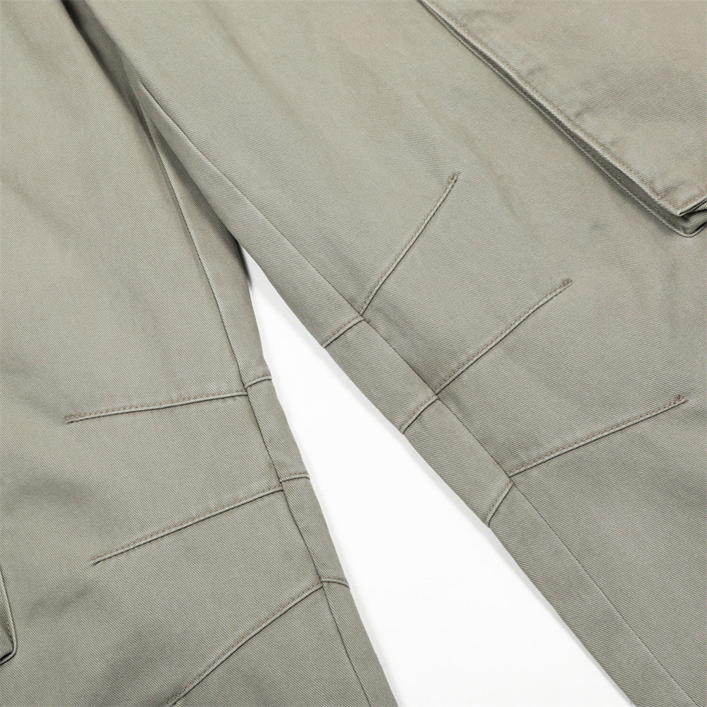 High Street Wide-Leg Work Pants Men's Vibe Trendy Pleated Multi-Pocket Design Solid Color Loose Straight Leg Long Pants