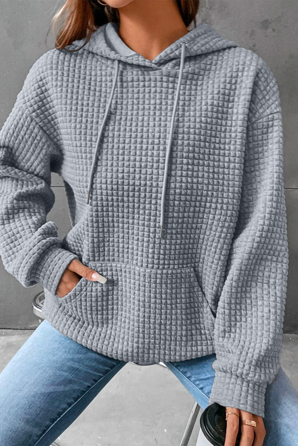 Fiery Red Quilted Kangaroo Pocket Drawstring Hoodie