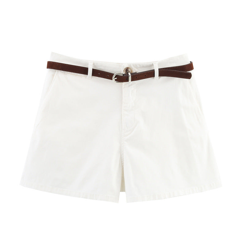Summer New Style Women's Fashion Casual All-Match Waistband Solid Color Shorts
