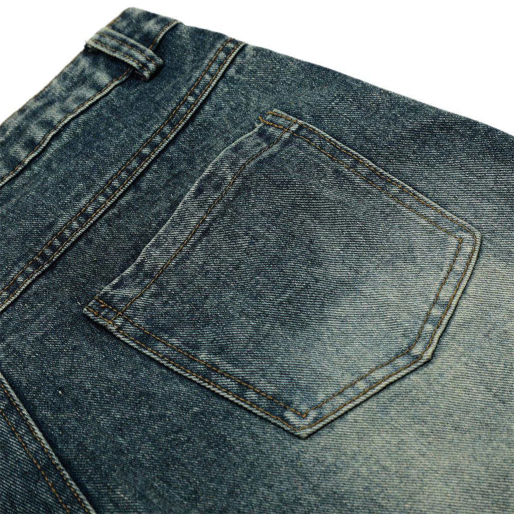 Unique Design Beaded Straight Jeans Shorts Individual Color Clash Faded Washed Five-Point Pants High Street Fashion Men's Clothing