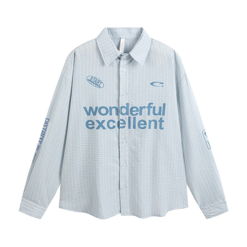 Loose striped letter printed men's and women's long sleeved shirts