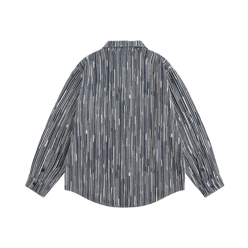 Black and white striped lapel casual shirt for men and women