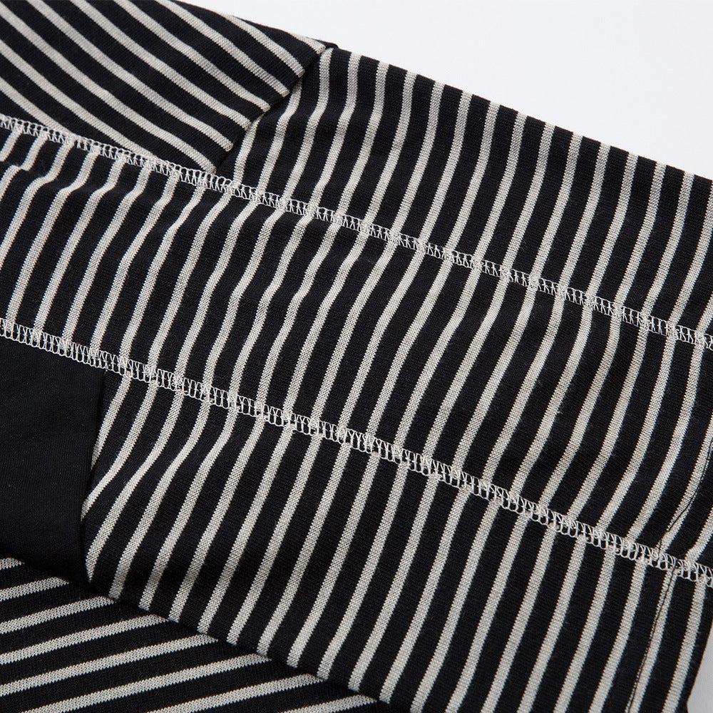 Spliced Deconstructed Color-Blocked Striped Short-Sleeved T-Shirt Men's Loose Street Trend Casual Round Neck Half-Sleeve Top