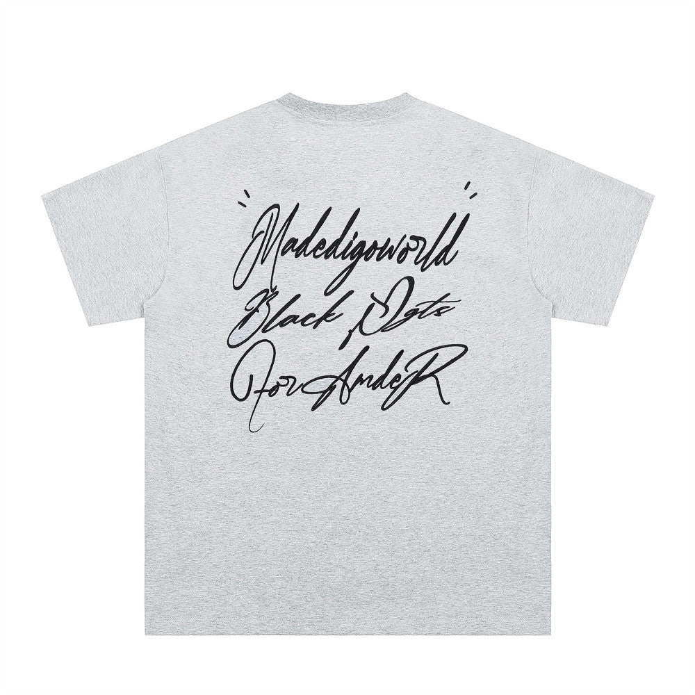 Artistic Letter Embroidery Casual Short Sleeve T-Shirt Hip Hop Loose Crew Neck Half-Sleeve Top for Men