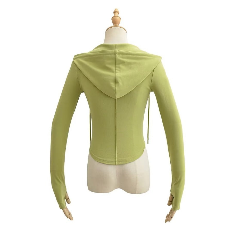Fashion Women's New Solid Color Curved Tight Coat Hoodie Drawstring Pocket Hoodie