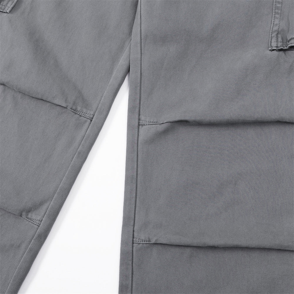 Solid Color Multi-Pocket Workwear Straight Leg Pants Men's Long Trousers Punk Street Style Pleated Design Washed Loose Wide-Leg Pants