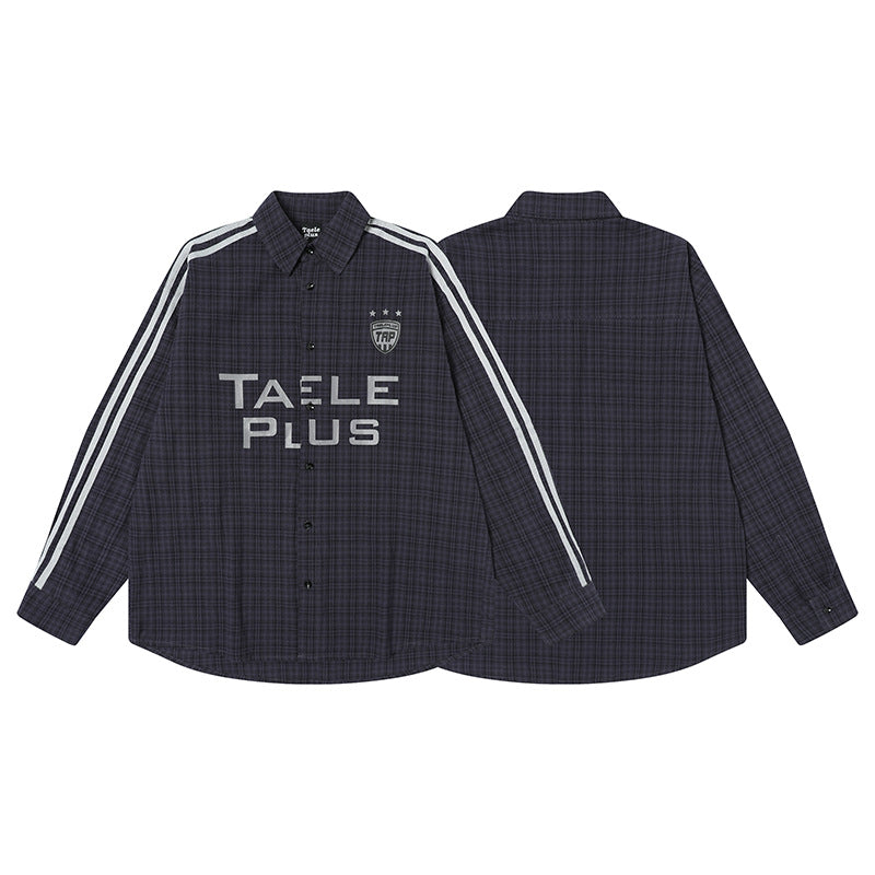 Splicing striped checkered long sleeved sports shirt
