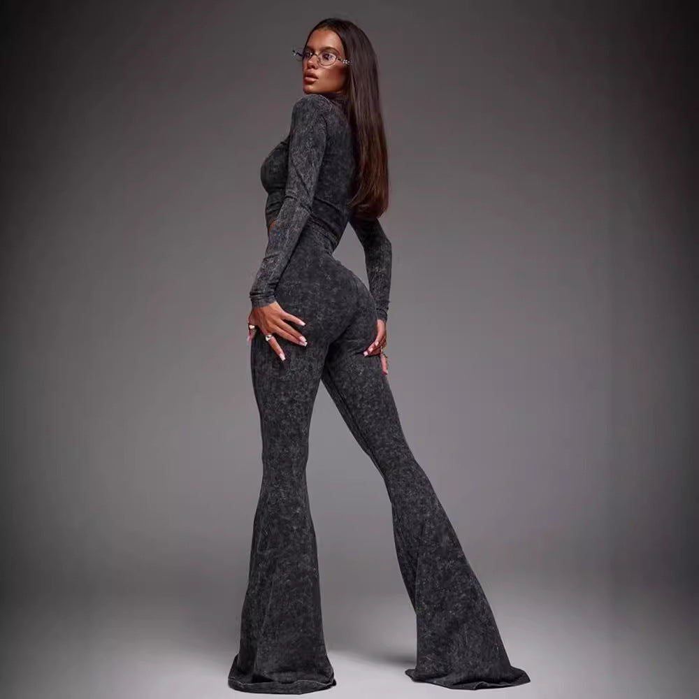 Trendy long sleeved slim fit and slimming flared pants set
