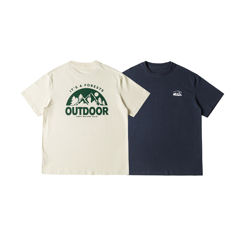 Camping Mountain Print Round Neck T-shirt Men's Short Sleeve