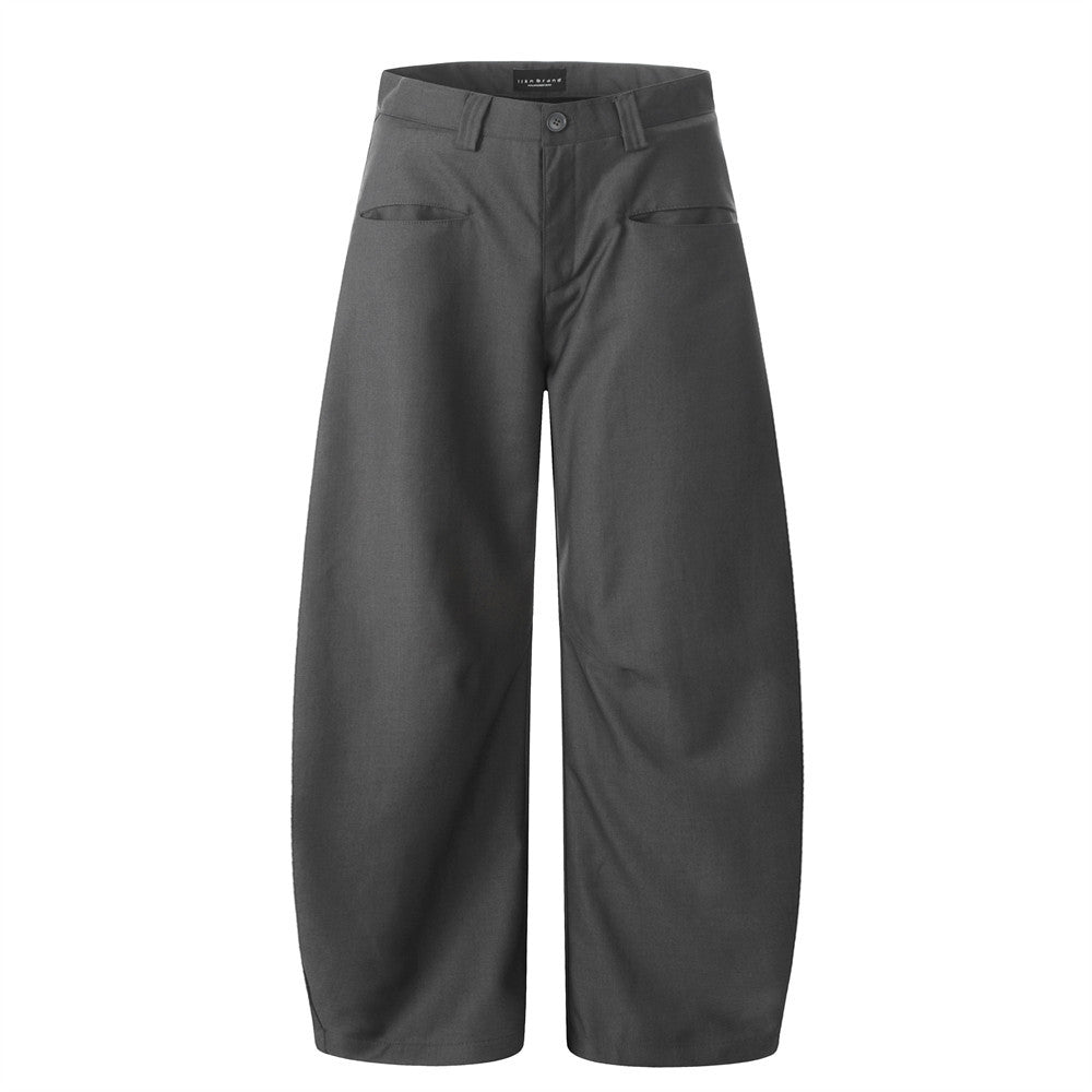 Loose Wide-Leg Scythe Pants Men's Casual Dress Trousers High-Street Design Solid Color Versatile Banana Scythe Long Pants