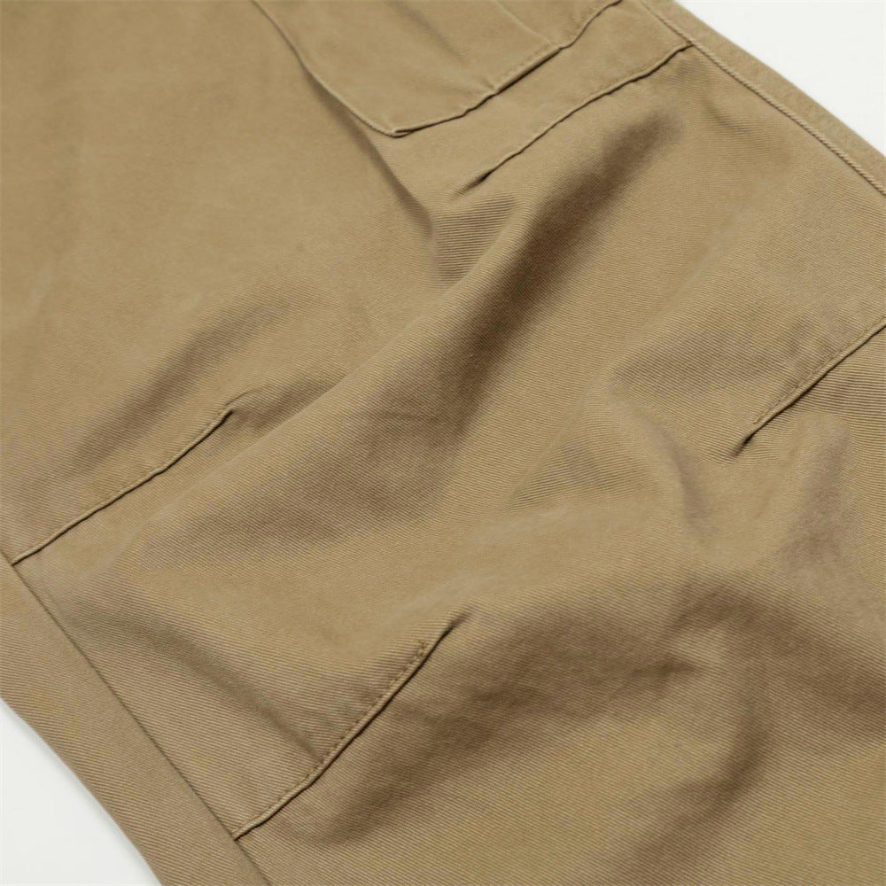 Trendy Workwear Wide-Leg Long Pants Men's Vibe American Retro Pleated Knee Design Solid Color Loose Flared Trousers