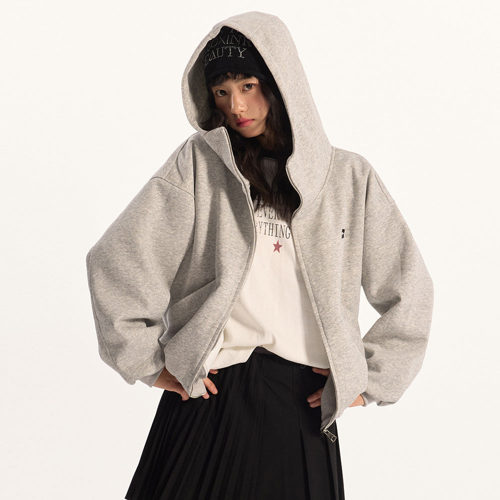 Vibe Casual Zip-Up Hoodie Unisex Autumn Winter Loose Short High Neck Solid Color Versatile