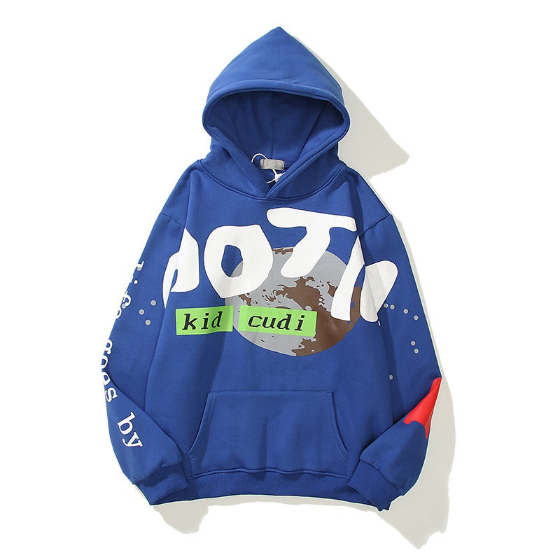 European and American Style Kanye Kanye Male And Female Graffiti Cartoon Printed Hoodie With Plush Jacket