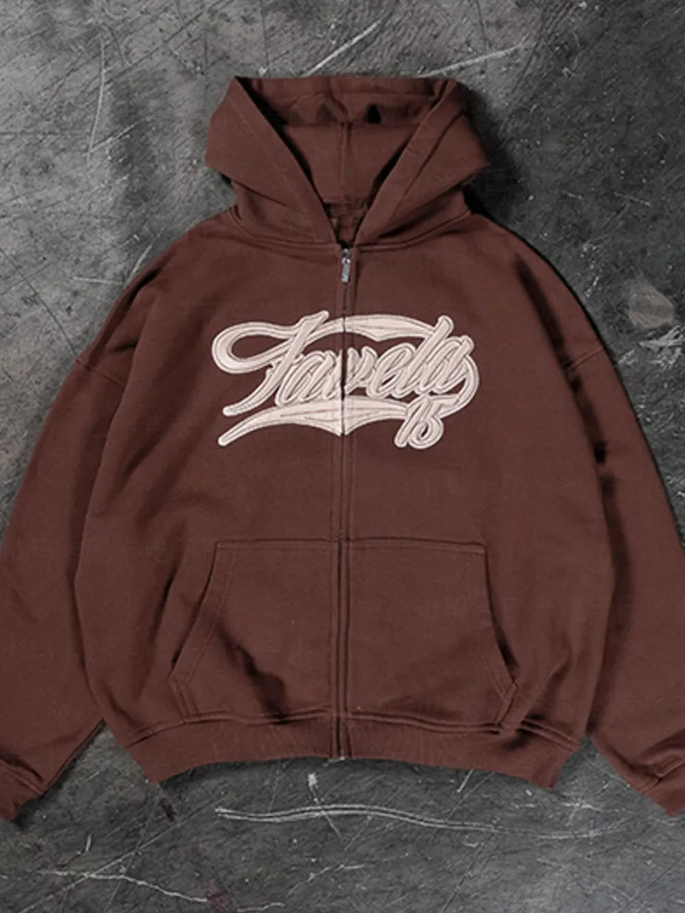 Men's Letter Embroidered Zip Up Long Sleeve Hoodie
