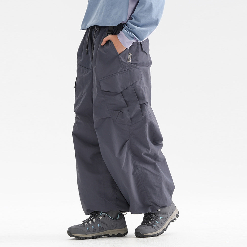 Urban Functional Style Sports Cargo Casual Trousers Unisex Drawstring Cuffed Loose Pants Pleated Design Sense