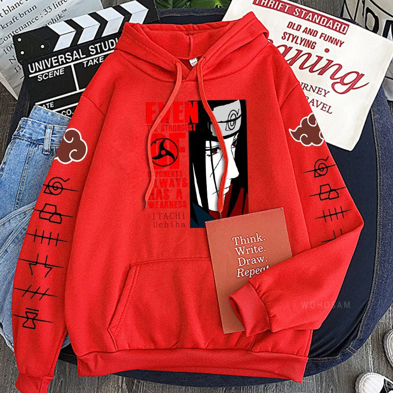 Naruto Itachi Writings Wheel Eye Anime Splice Plush Hoodie Cross border Hoodie Anime Hoodie