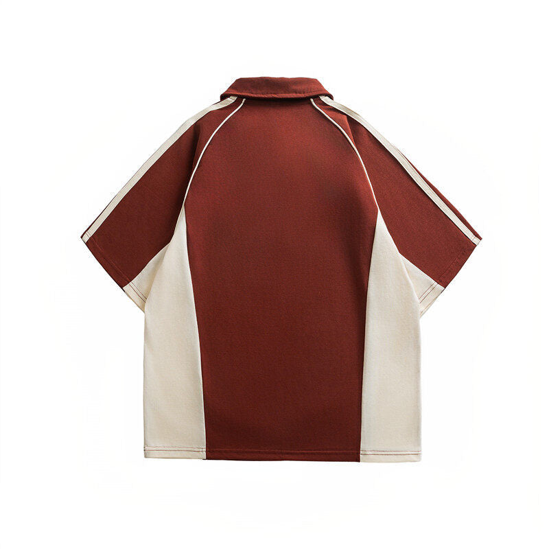 Color blocked polo shirt with short sleeves and half sleeves for men and women