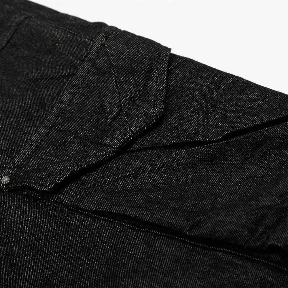 Loose Workwear Denim Shorts Men High Street Fashion 3D Large Pocket Design Solid Color Casual Wide-Leg Five-Point Pants