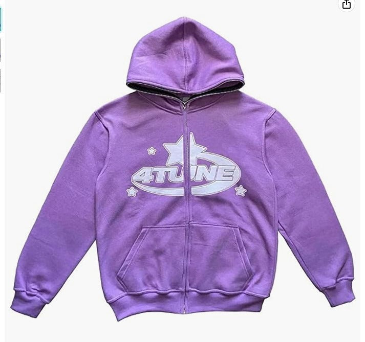 Full face zippered plush hoodie with a hat, American retro Y2K hoodie, men's casual jacket, men's