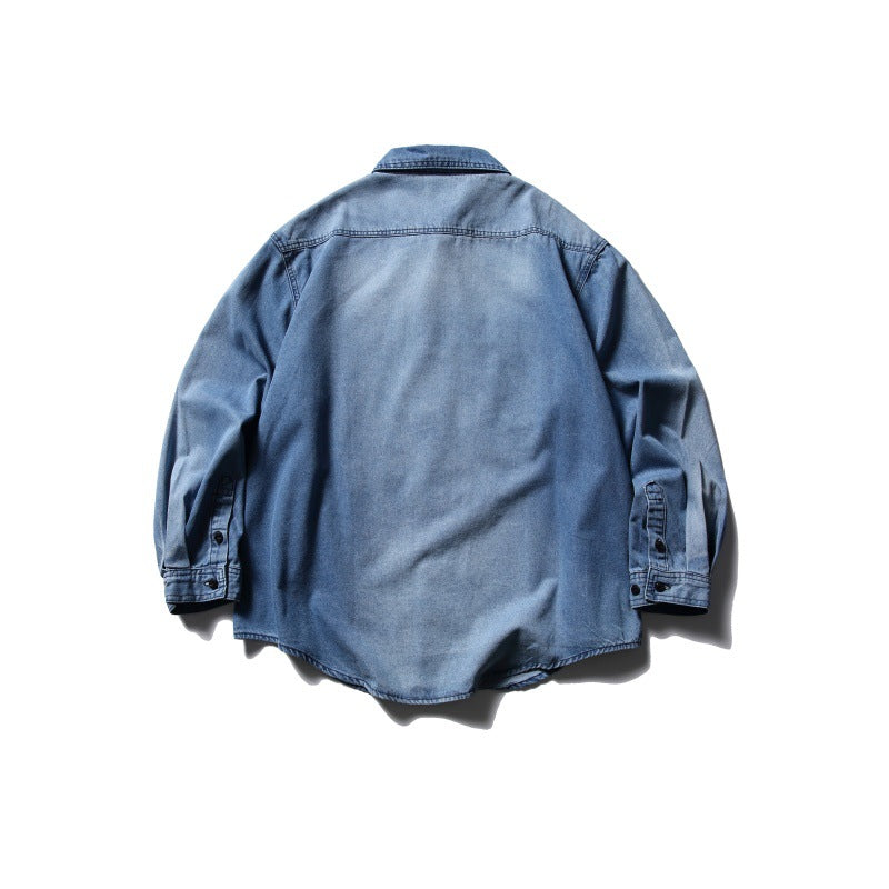 Washed gradient workwear denim loose casual shirt