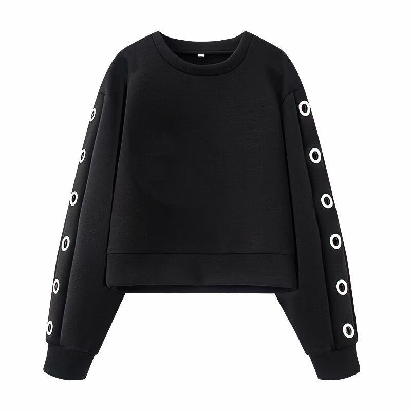 Diving suit fabric effect metal buckle decoration loose fit hoodie