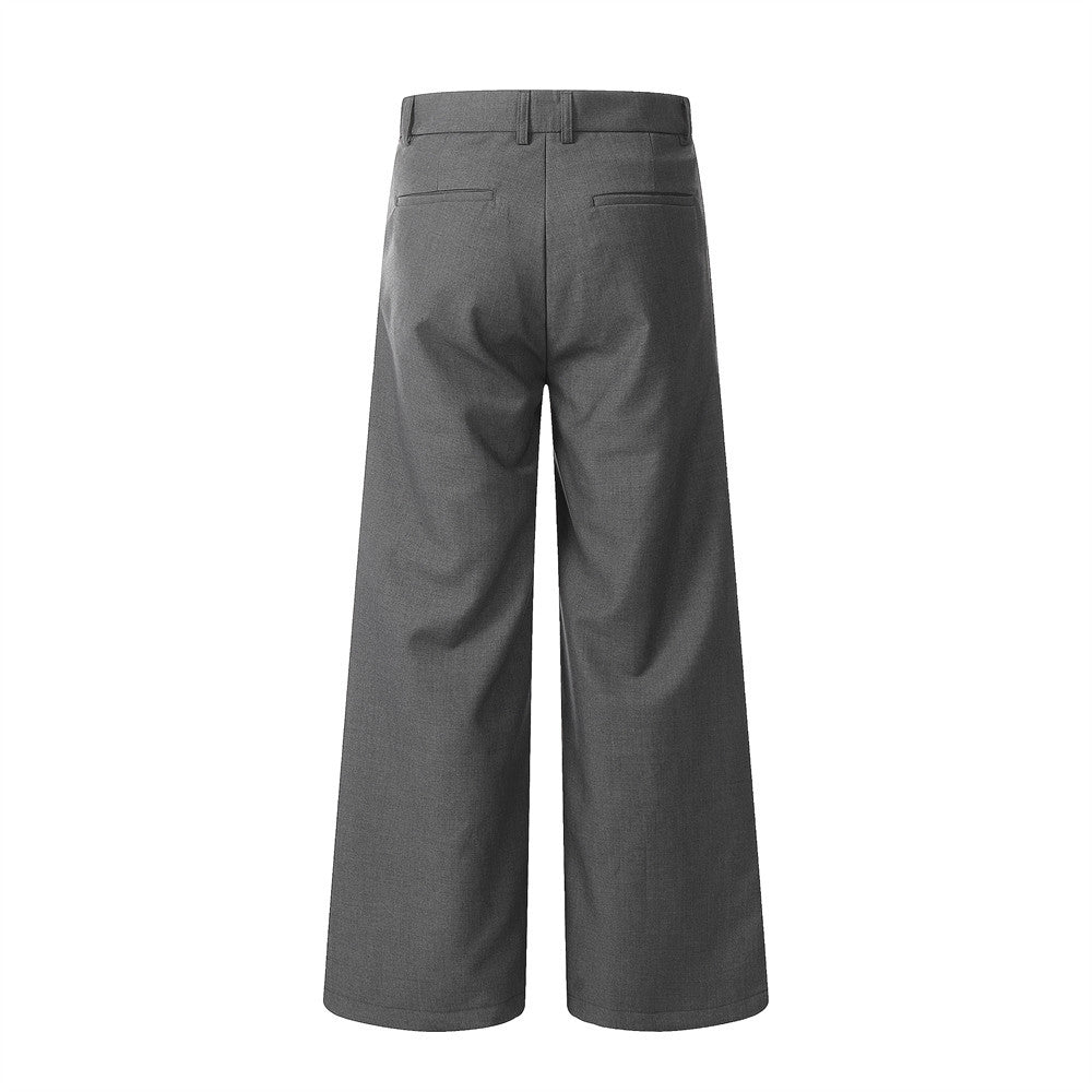 Trendy Solid Color Irregular Splicing Casual Wide-Leg Pants Men's Design Pleated Pressed Trousers Loose Long Pants