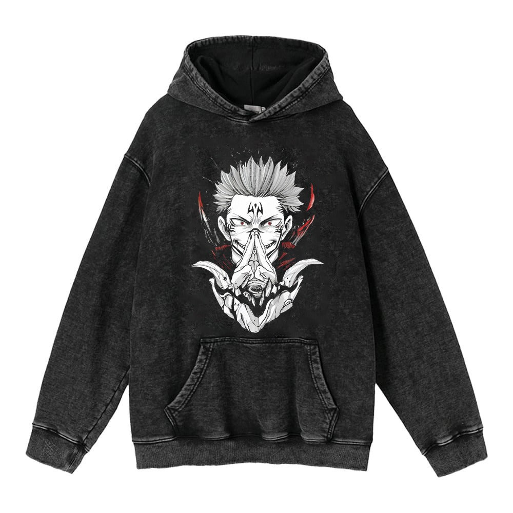 440g Heavyweight Washed Old Five Wisdom Spells Return to War Anime Street Retro Cotton Hoodie Hoodie