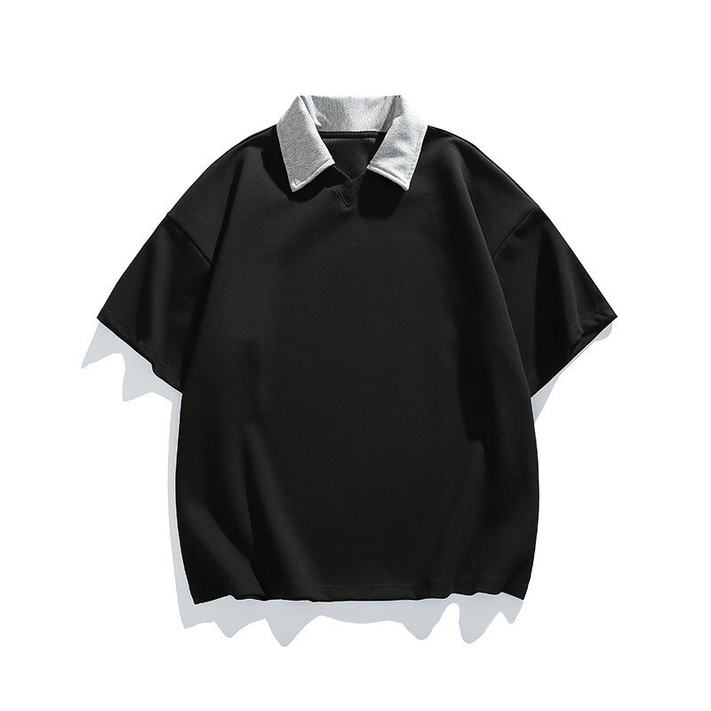 Men's loose short sleeved polo shirt with contrasting collar