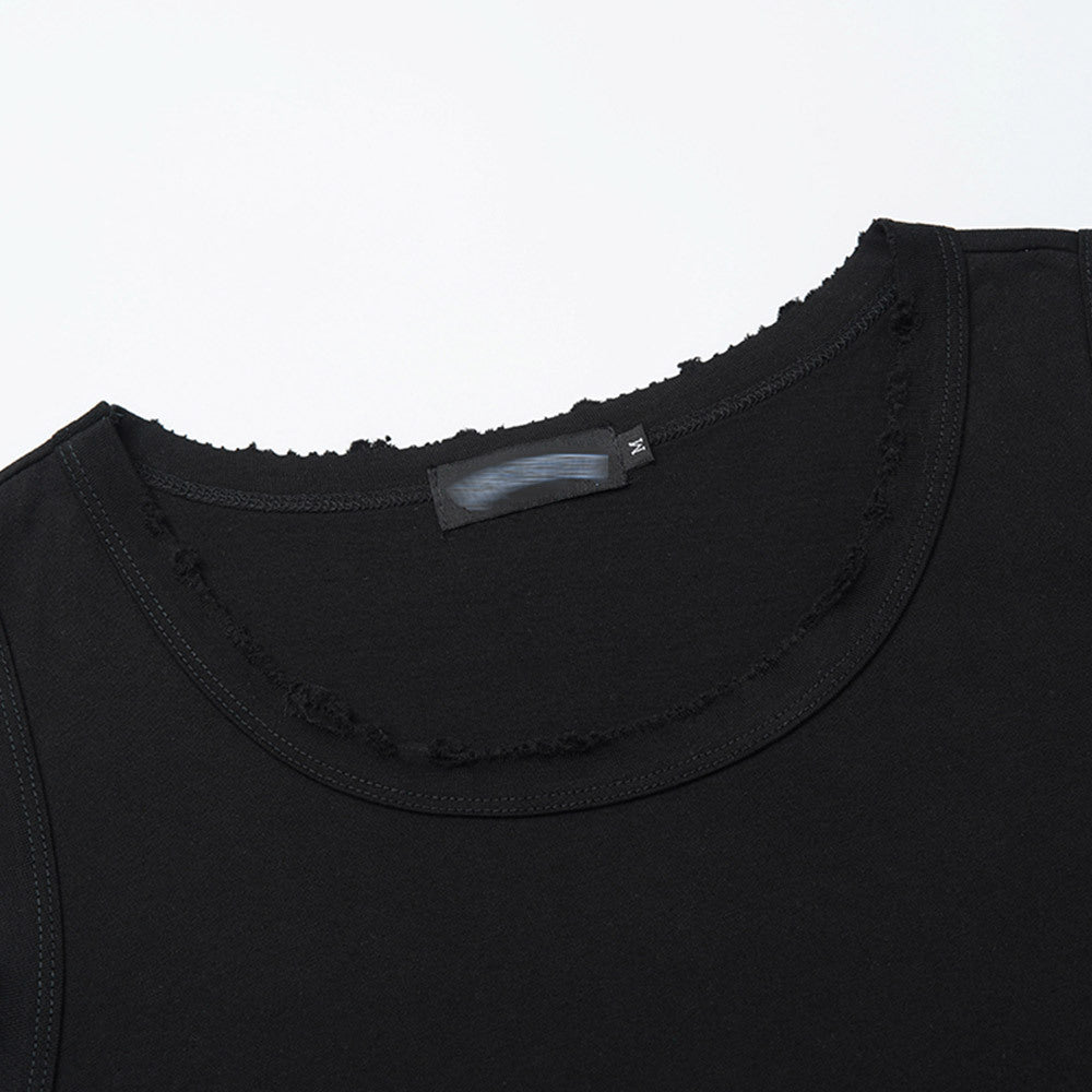 Summer Men's Vest Ripped Loose Casual Sports INS Trend Pure Color Versatile Round Neck Sleeveless T-Shirt American Style