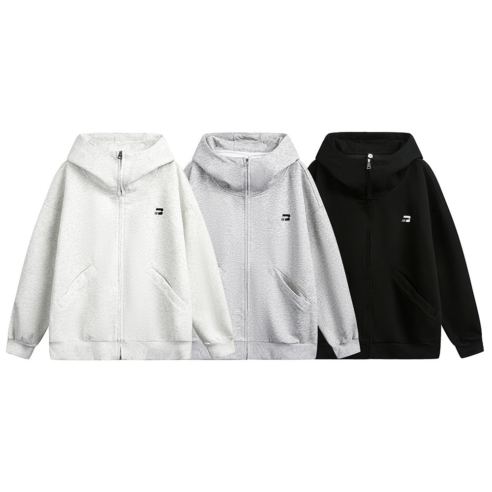 Vibe Casual Zip-Up Hoodie Unisex Autumn Winter Loose Short High Neck Solid Color Versatile