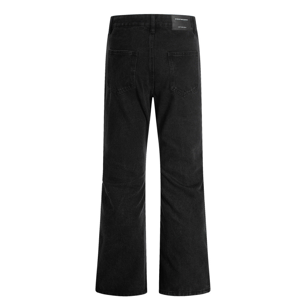 American High Street Vibe Flared Denim Pants Men's Punk Washed Vintage Simple Basic Casual Wide Leg Trousers