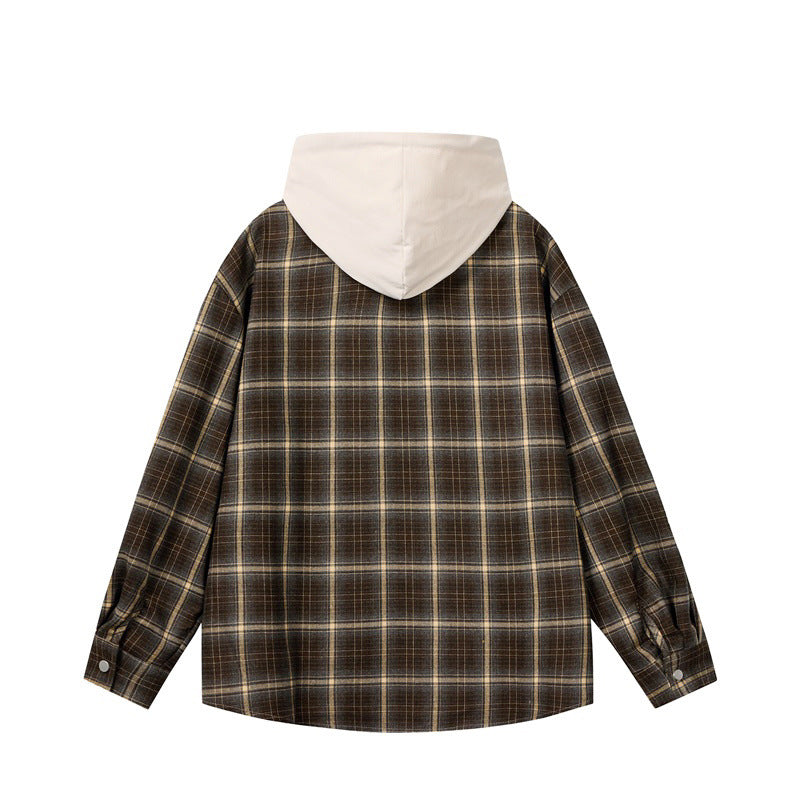 Striped checkered cardigan fake two hooded men's and women's shirts