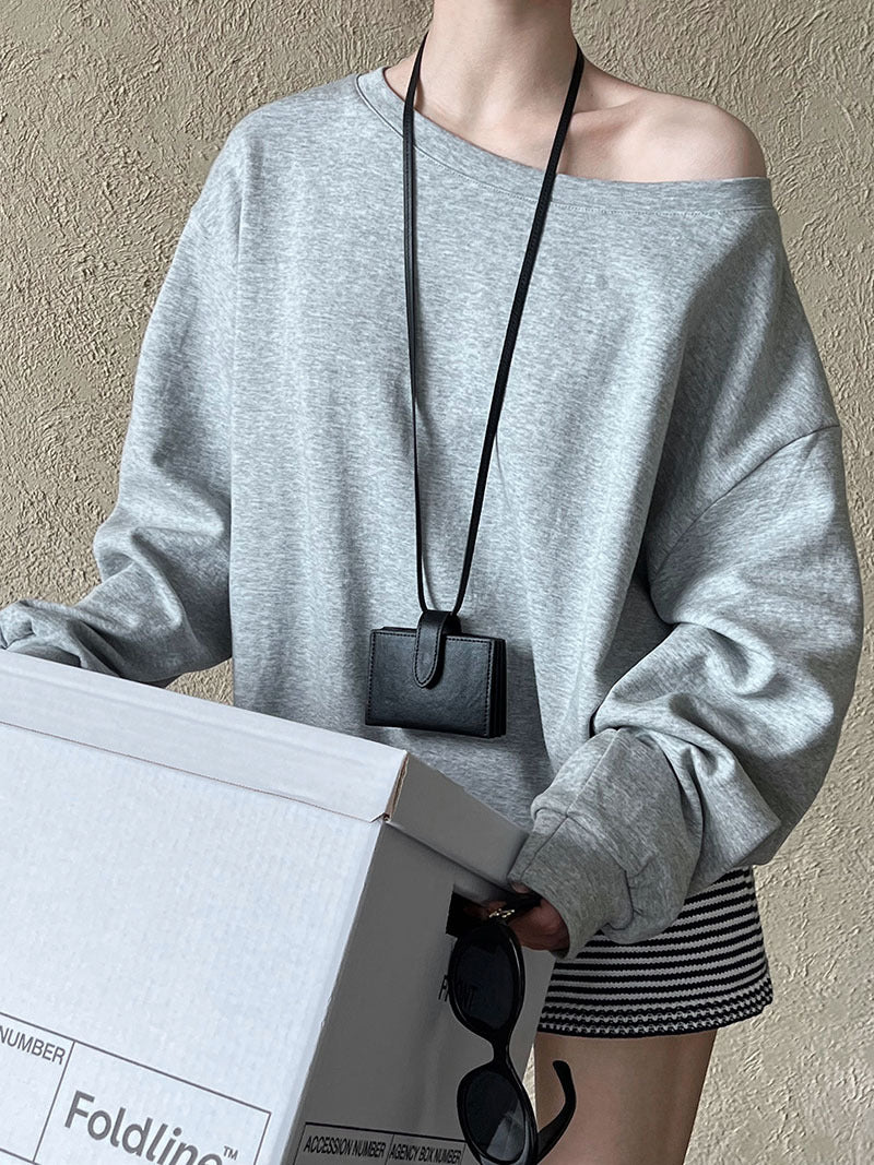 Slanted shoulder hoodie women's one neck off the shoulder top