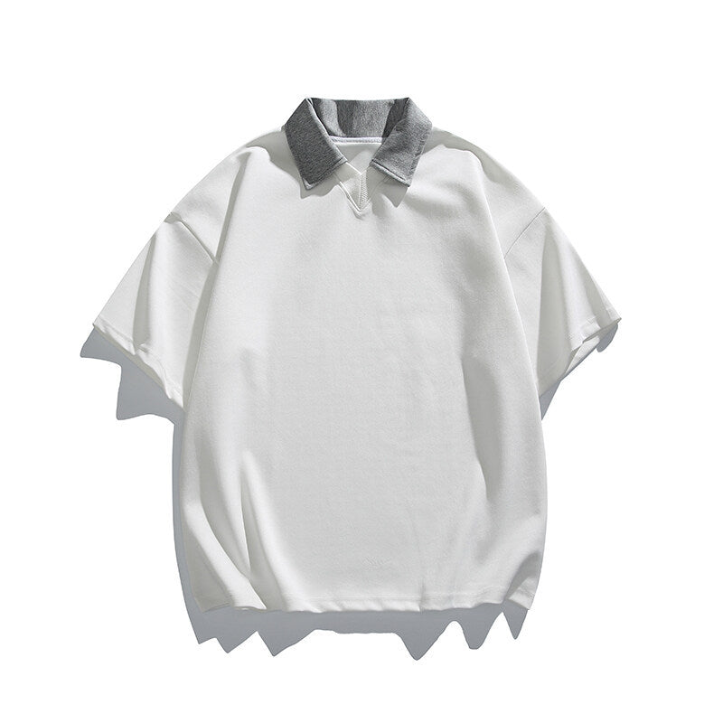 Men's loose short sleeved polo shirt with contrasting collar