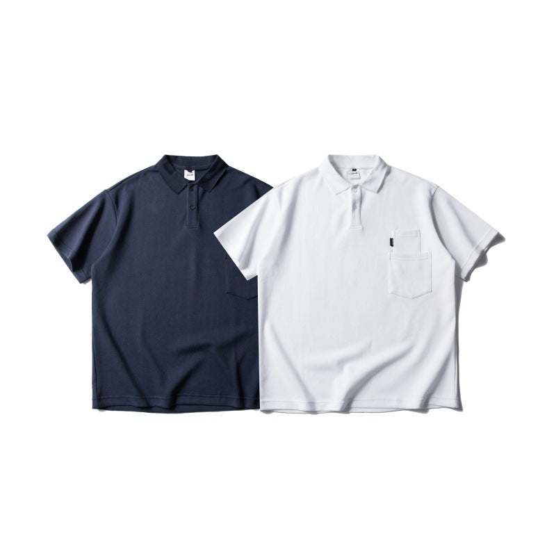 Double patch pocket design loose polo shirt