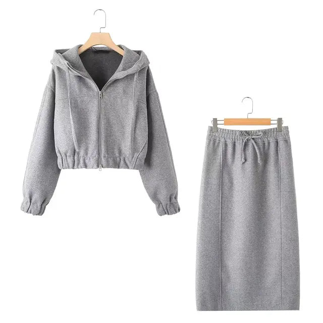 Women's Suit Skirts for Women Elegant Suits Long Skirt Top Set Zipper Hoodie Women's